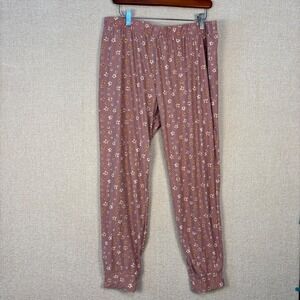 Lucky Brand Womens Floral Pajama Jogger Pants Mauve Pink Sleepwear Size Large